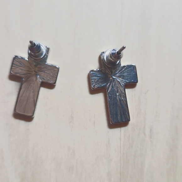 Sliver Cross Earrings - Picture 2 of 2